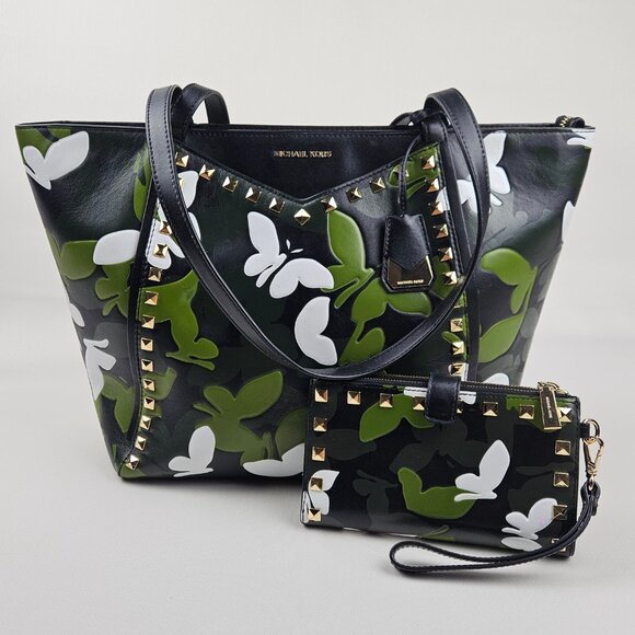 Michael Kors Whitney Large Butterfly Camo Tote & Adele Smartphone Wallet - Picture 2 of 16